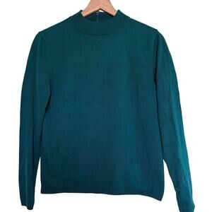 Silk Cotton Sweater Womens M Teal Mock Neck Vintage Holiday Samantha Edwards